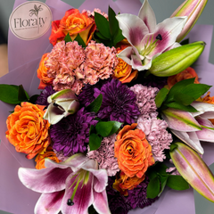 Bouquet of colorful flower and pink lillies