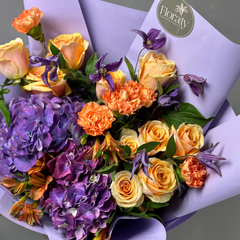 Bouquet with purple and peach flowers 